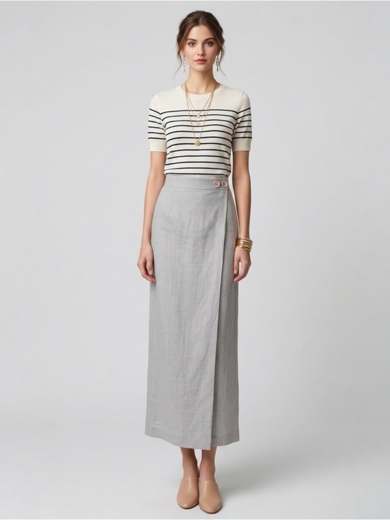 Sleeper Dresses & Skirts - Sleeper Light Gray Linen Maxi Skirt S Quiet Luxury Minimalist Wrap Look